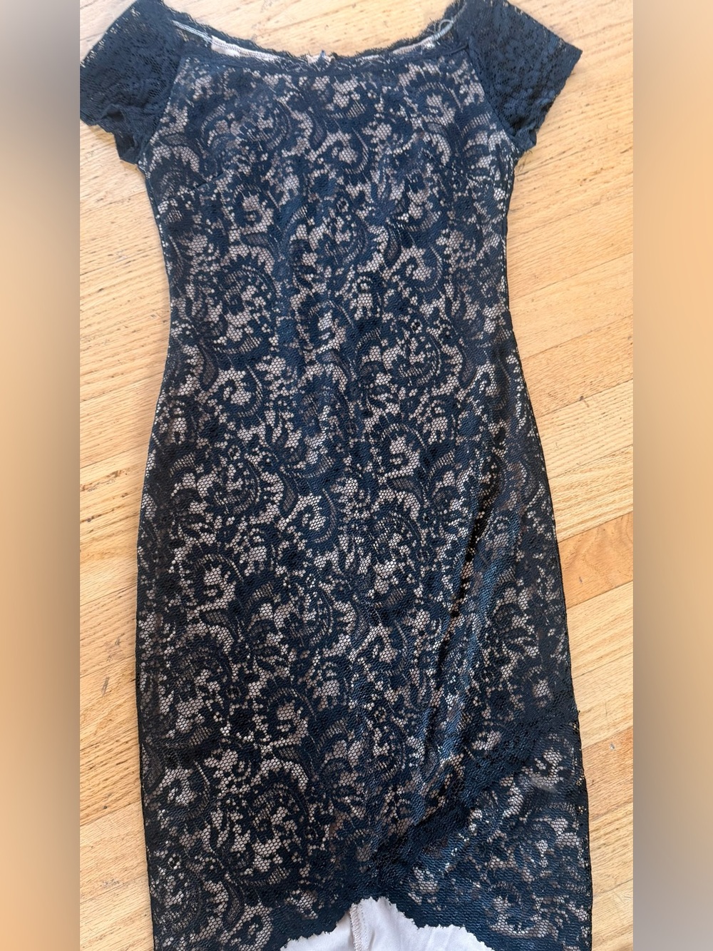 Bisou Bisou Black Lace Midi Dress with Nude Underlay vintage 2000s size 2